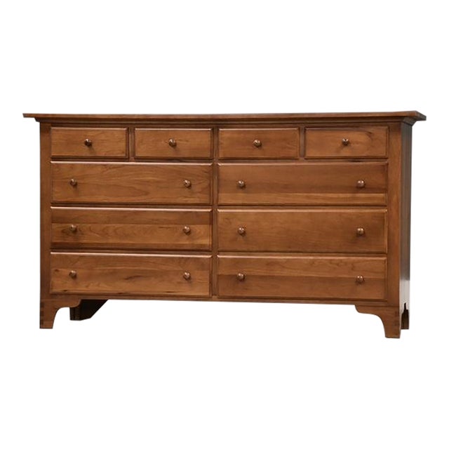 1990s Cherry Shaker Style Long 62” Dresser For Sale