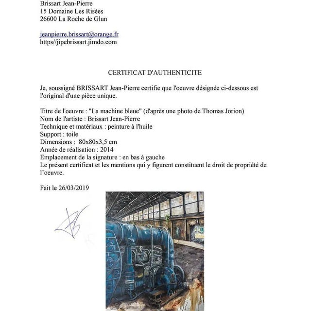 Early 21st Century Jean-Pierre Brissart, La machine bleue, 2014, Oil on Canvas For Sale - Image 5 of 6