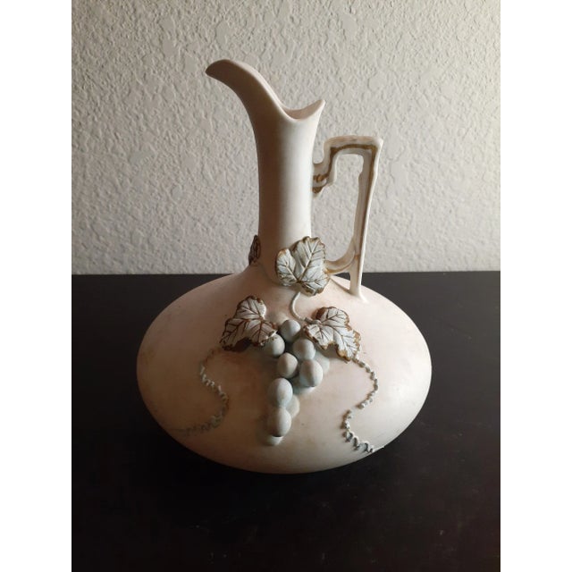 1970s Vintage Lefton Grape Pattern Bisque Squat Pitcher Vase For Sale - Image 5 of 8