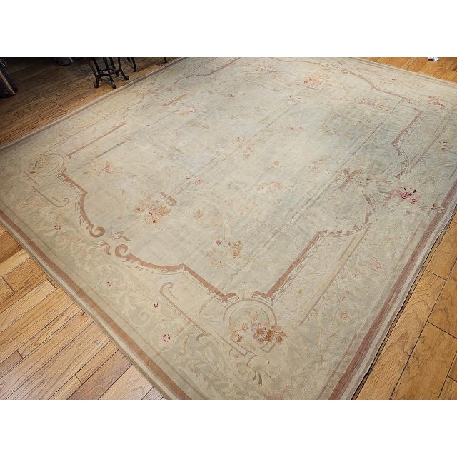 Tan 19th Century French Aubusson Room-Size Rug With Floral & Ribbon Motifs in Tan, Pink For Sale - Image 8 of 17