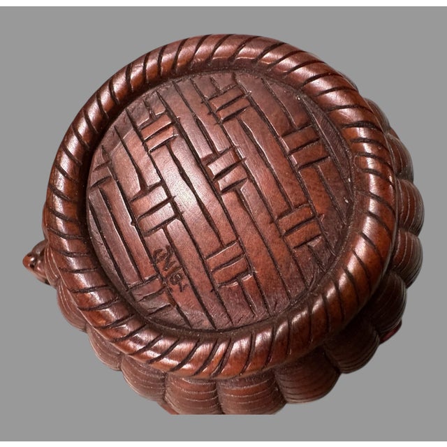 Brown Antique Japanese Carved Boxwood Inro & Netsuke With Mice & Snakes in a Basket For Sale - Image 8 of 12
