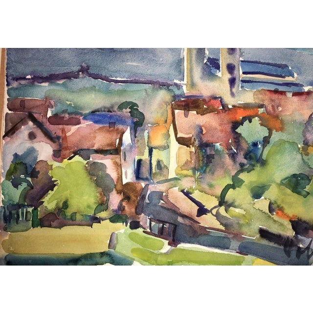 View of a Town, 1950s, Watercolor For Sale - Image 11 of 13