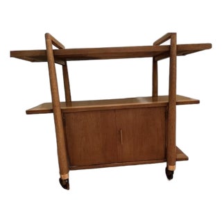 Mid Century Modern Drexel Biscayne Three-Tiered Rolling Bart Cart/Server Cabinet For Sale