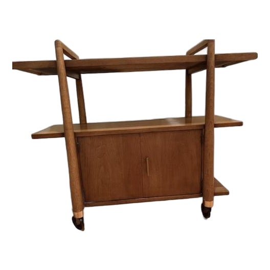 Mid Century Modern Drexel Biscayne Three-Tiered Rolling Bart Cart/Server Cabinet For Sale