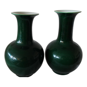 Pair of 19th Century Chinese Green Porcelain Vases