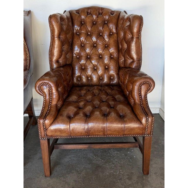 Georgian Wingback Armchairs, Leather Upholstery, Circa 1940s For Sale - Image 4 of 17