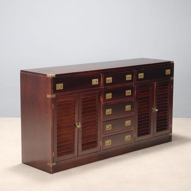 Antique Mahogany Veneer and Brass Cupboard, Italy, 20th Century For Sale - Image 11 of 11