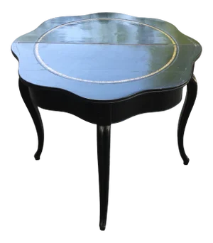 19th C. Napoleon III Black Lacquered Table W/Leather Top