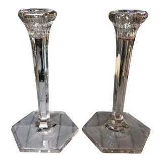 Circa 1930 Art Deco Pressed Glass Hexagonal Candlesticks - a Pair For Sale