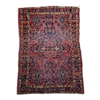 Vintage Persian Sarouk Area Rug, Hand-Knotted Wool, Allover Floral Pattern, 3x5, Red& Navy For Sale