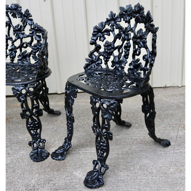 Metal Vintage Mid-Century Victorian Revival Cast Iron Grapevine Garden Suite - 3 Pieces For Sale - Image 7 of 11