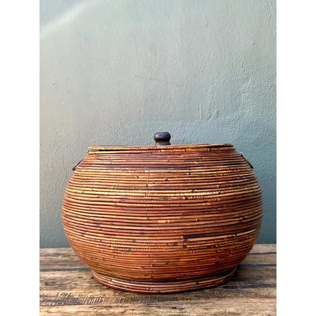 Late 20th Century Vintage Pencil Reed Lidded Basket For Sale - Image 5 of 12