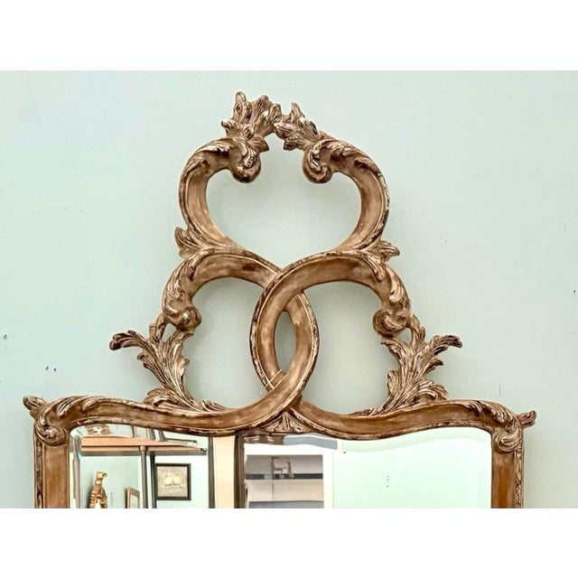 Labarge LaBarge La Barge Carved Italian Rococo Style Ornate Mirror With Distressed Finish 73" Tall For Sale - Image 4 of 5
