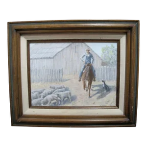 Glenn Bonham Signed California Country Western Farm Scene Oil Painting