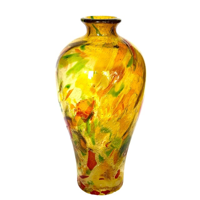 Modern Mid 20th Century Tall Yellow Hand-Blown Glass Bottle in Murano Style For Sale - Image 3 of 17