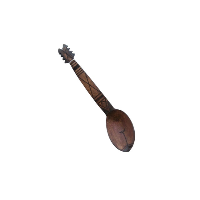 Brown Vintage African Wooden Instrument Design Spoon For Sale - Image 8 of 8