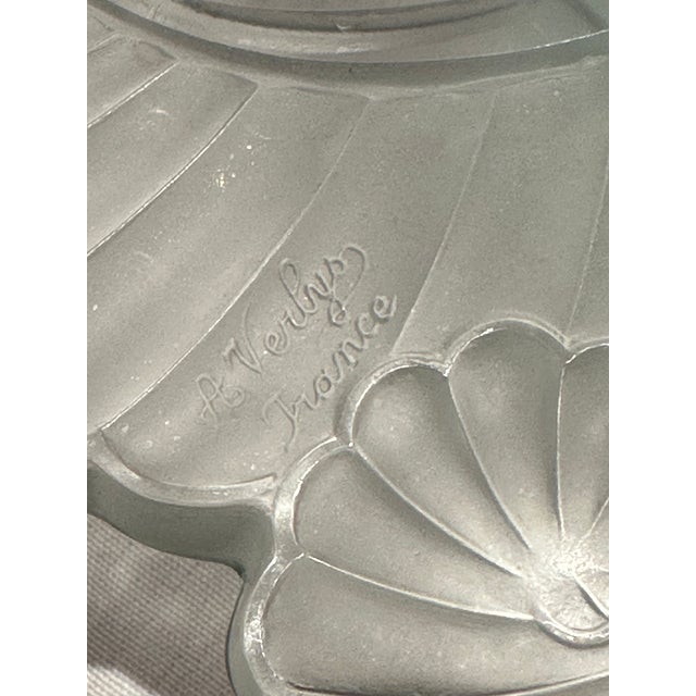 Glass Verlys France Art Deco Centerpiece Bowl | Rare Fern Leaf Satin Glass | 1935 For Sale - Image 7 of 13