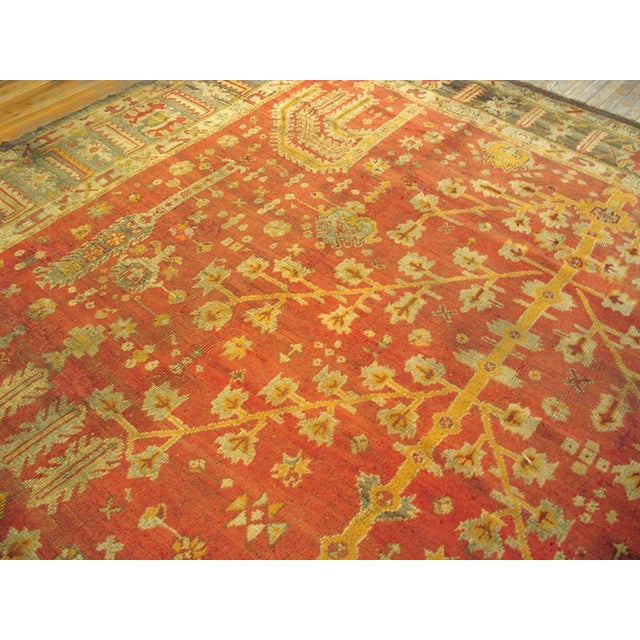 1890s Red Rust Tribal Cypress Tree Antique Turkish Oushak Rug 13'10" X 17' Handknotted Wool Carpet For Sale - Image 4 of 6