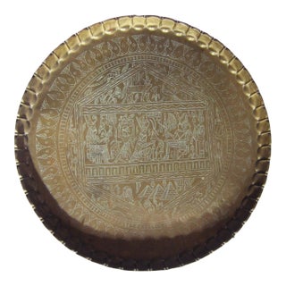 Vintage Moroccan Brass Tray, 32" For Sale