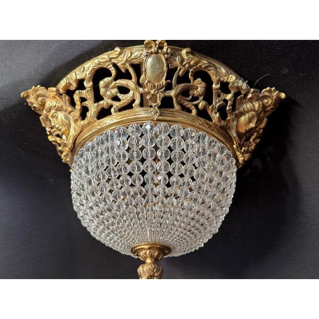 1970s Baroque Bronze Crystal Gold Ceiling Lamp Chandelier For Sale - Image 11 of 16