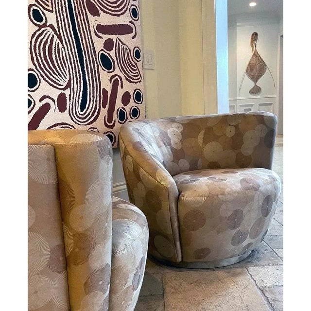 Early 21st Century Nautilus Swivel Club Chairs attributed to Directional - A Pair For Sale - Image 10 of 12