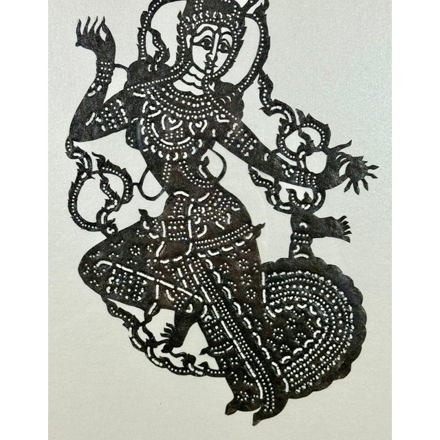 Vintage 1950s Hand-Cut Thai Siam Dancer Framed Artwork (Nang Yai Style) For Sale In Portland, ME - Image 6 of 10