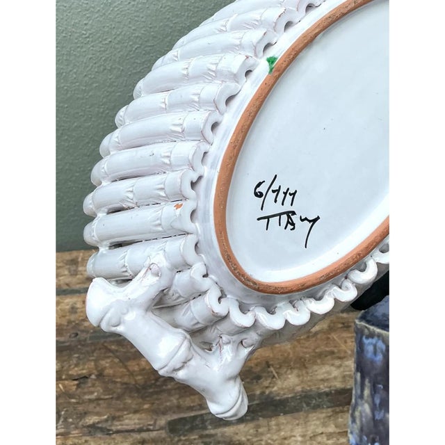 Vintage White Ceramic Bamboo Basket For Sale - Image 11 of 12