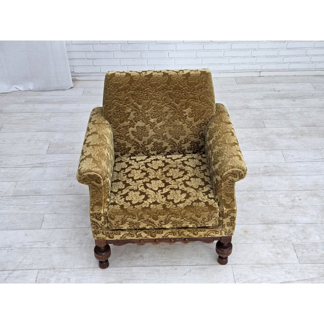 Vintage Danish Carved Oak Lounge Chair with Velour Upholstery, 1960s For Sale - Image 14 of 18