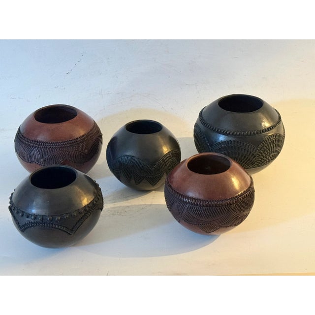 Contemporary Contemporary Zulu Pottery Jars by Jabu Nala - Set of 6 For Sale - Image 3 of 8