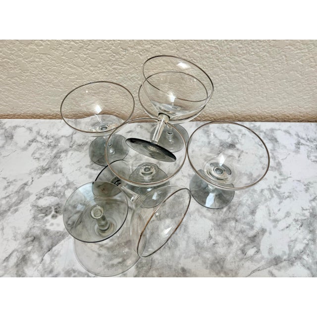 French Vintage Midcentury Champagne Coupes, Set of Seven For Sale - Image 3 of 10