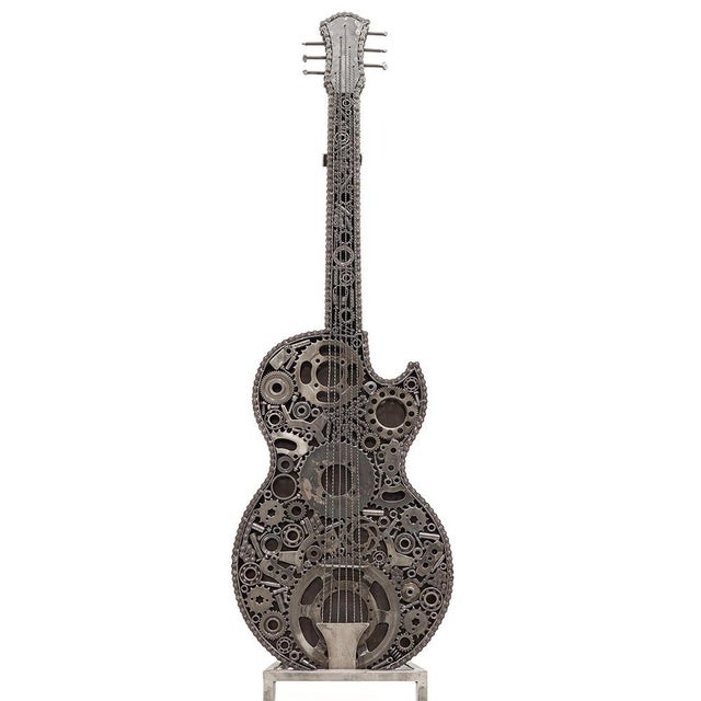 Gray Premium Handcrafted Recycled Metal Guitar Sculpture | 54" | One of a Kind For Sale - Image 8 of 9