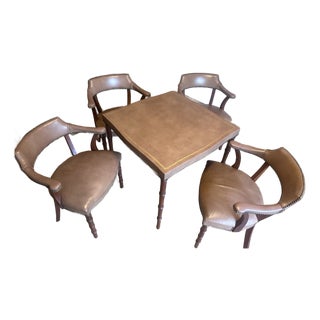 Vintage Barnard & Simonds Leather Table & Matching Chairs For Sale