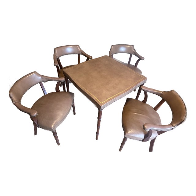 Vintage Barnard & Simonds Leather Table & Matching Chairs For Sale