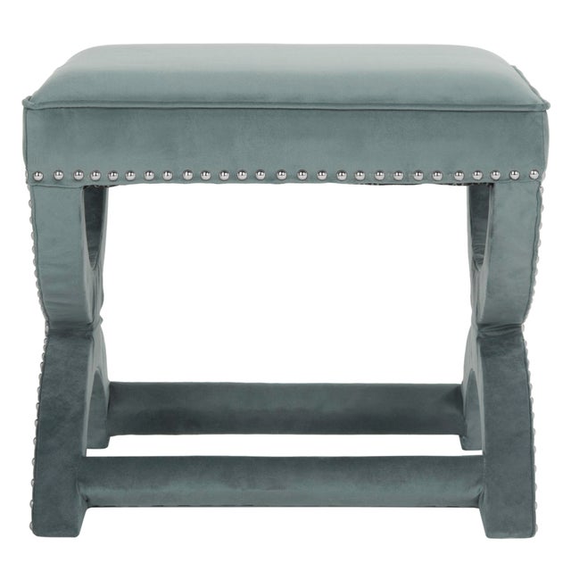 Studded Ottoman in Blue For Sale - Image 4 of 10