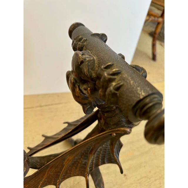 Metal English Antique Iron Winged Dragon Andirons -A Pair For Sale - Image 7 of 9