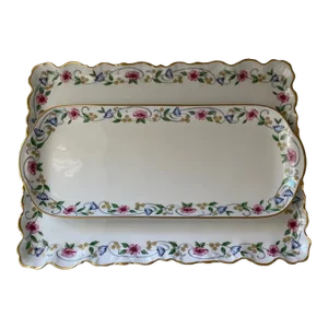 Early 20th Century Antique Floral Limoges France Set of Perfume Trays / Tea Trays- Set of 2