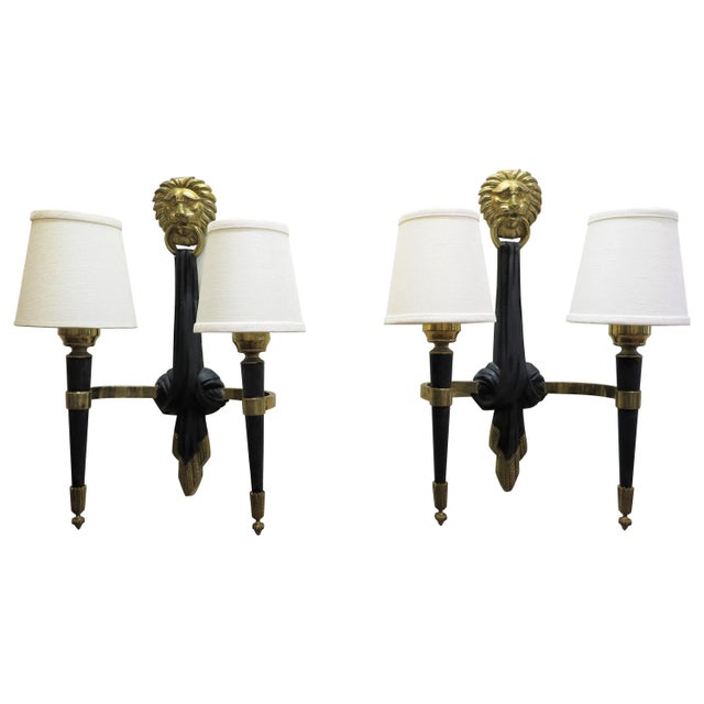 Metal 1960s French Brass & Bronze Sconces Attributed to Maison Jansen - A Pair For Sale - Image 7 of 7