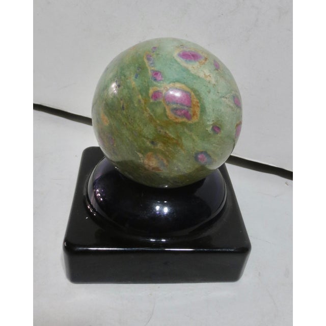 Celadon Mineral Specimen Sphere on Amthyest Glass Stand For Sale - Image 8 of 10