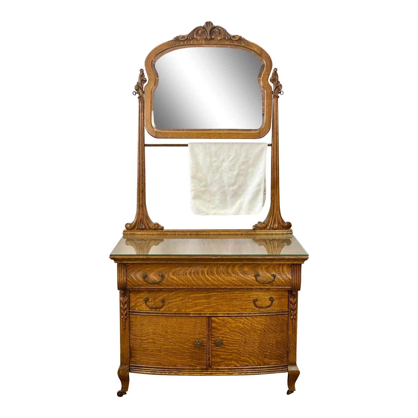 Antique Late 1800s Continental Furniture American Tiger Oak Washstand / Chest & Mirror Chairish