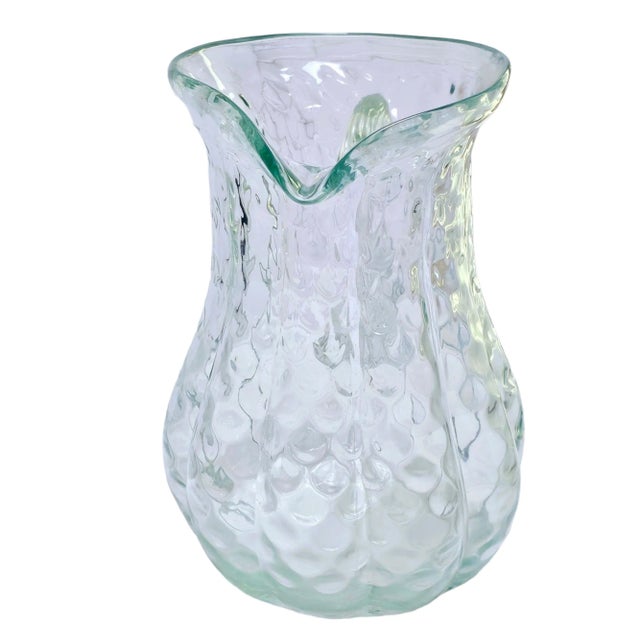 Hand Blown Green Glass Bubble Pitcher/Jug For Sale - Image 4 of 12