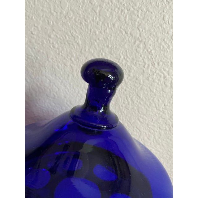Art Deco Vintage Cobalt Decanter W/ Metal Hinged Glass Top For Sale - Image 3 of 9