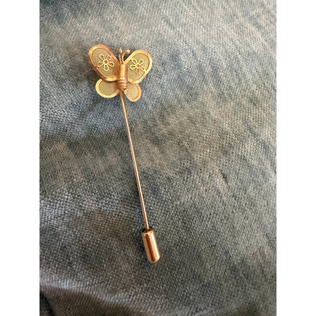 Victorian Vintage Mesh Gold Butterfly Pin For Sale - Image 3 of 3
