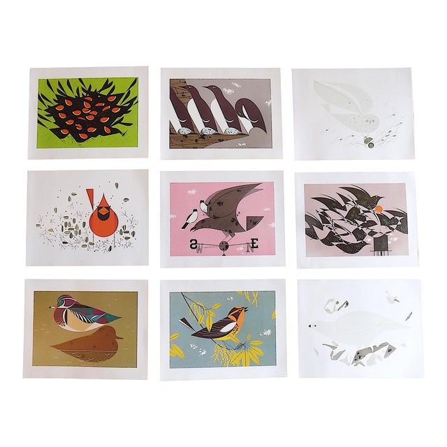 Vintage Charley Harper Modernist Abstracted Bird Lithographs (7.6" X 6.3") - Set of 9 For Sale