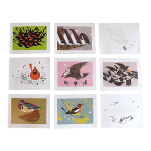 Vintage Charley Harper Modernist Abstracted Bird Lithographs (7.6" X 6.3") - Set of 9