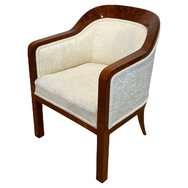 Biedermeier Bergege Chair in Walnut & Creme Velvet, Austria, 1840s For Sale