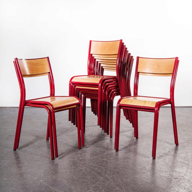 Wood Red Stacking Dining Chairs with Beech Seat from Mullca, 1970s, Set of 4 For Sale - Image 7 of 7