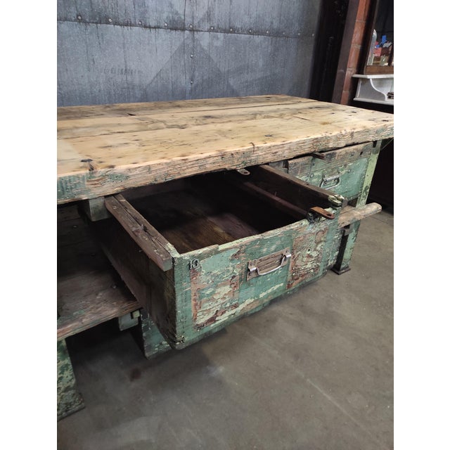 Forest Green Industrial Metal Workbench with 8 Drawers For Sale - Image 8 of 10