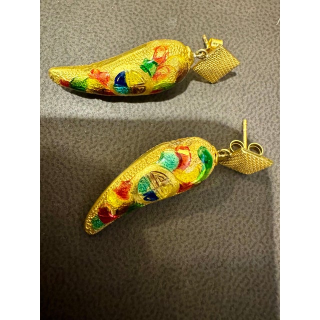 Vintage Enemel 14 Kt Yellow Gold 10.4 Gm Dangling Earrings, 1.6 Inch Long For Sale - Image 18 of 18