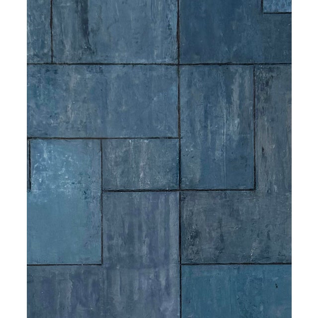 2020s Contemporary Geometric Abstract Oil and Cold Wax Painting Monochromatic Blue by Stephen Cimini For Sale - Image 5 of 7