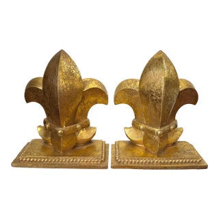 1990s Fleur De Lis Bookends With Gold Finish For Sale